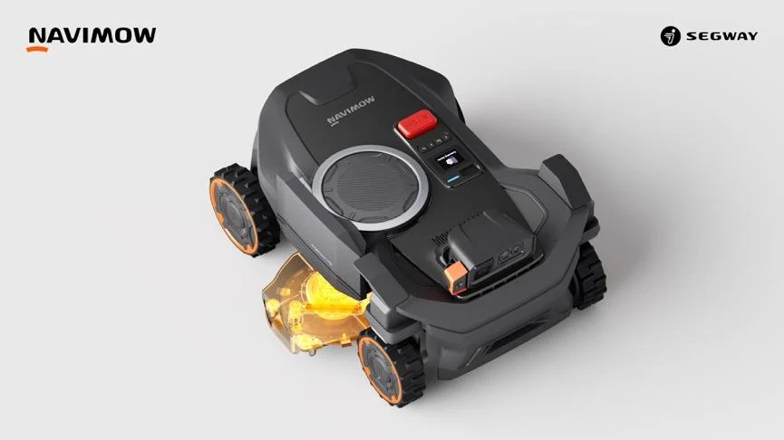 Segway Navimow H5 Pro von oben mit ausgefahrenem EdgeMaestro-Kantenarm